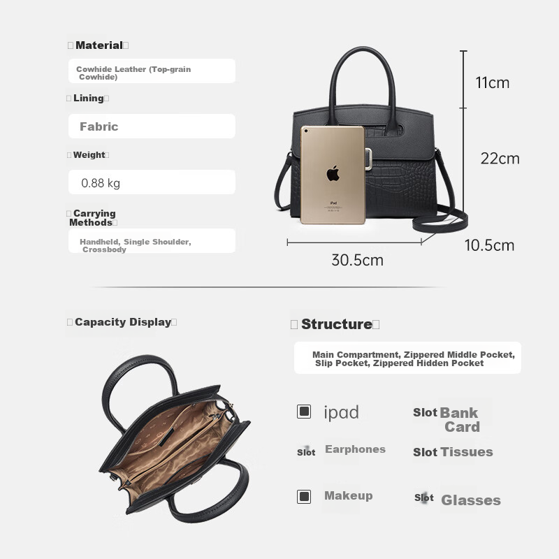 Zhur Women's Handbag 2026 New Cowhide Tote Fashion Large Capacity Ladies Bag Birthday Mother's Day Gift