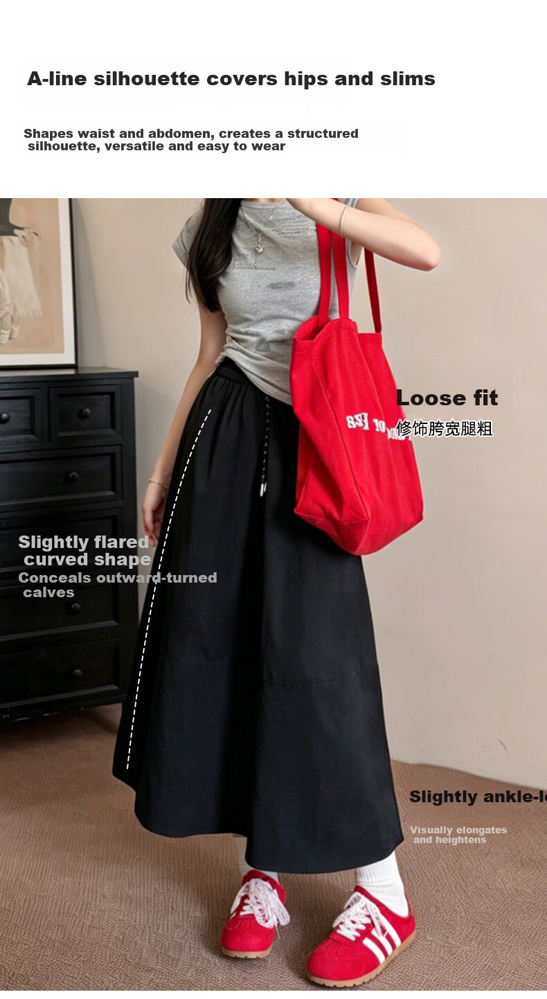Xueqiman Vintage Simple Workwear High-Waist Slimming Quick-Dry A-Line Mid-Length Skirt for Women 2026 Spring Summer New Arrival 2