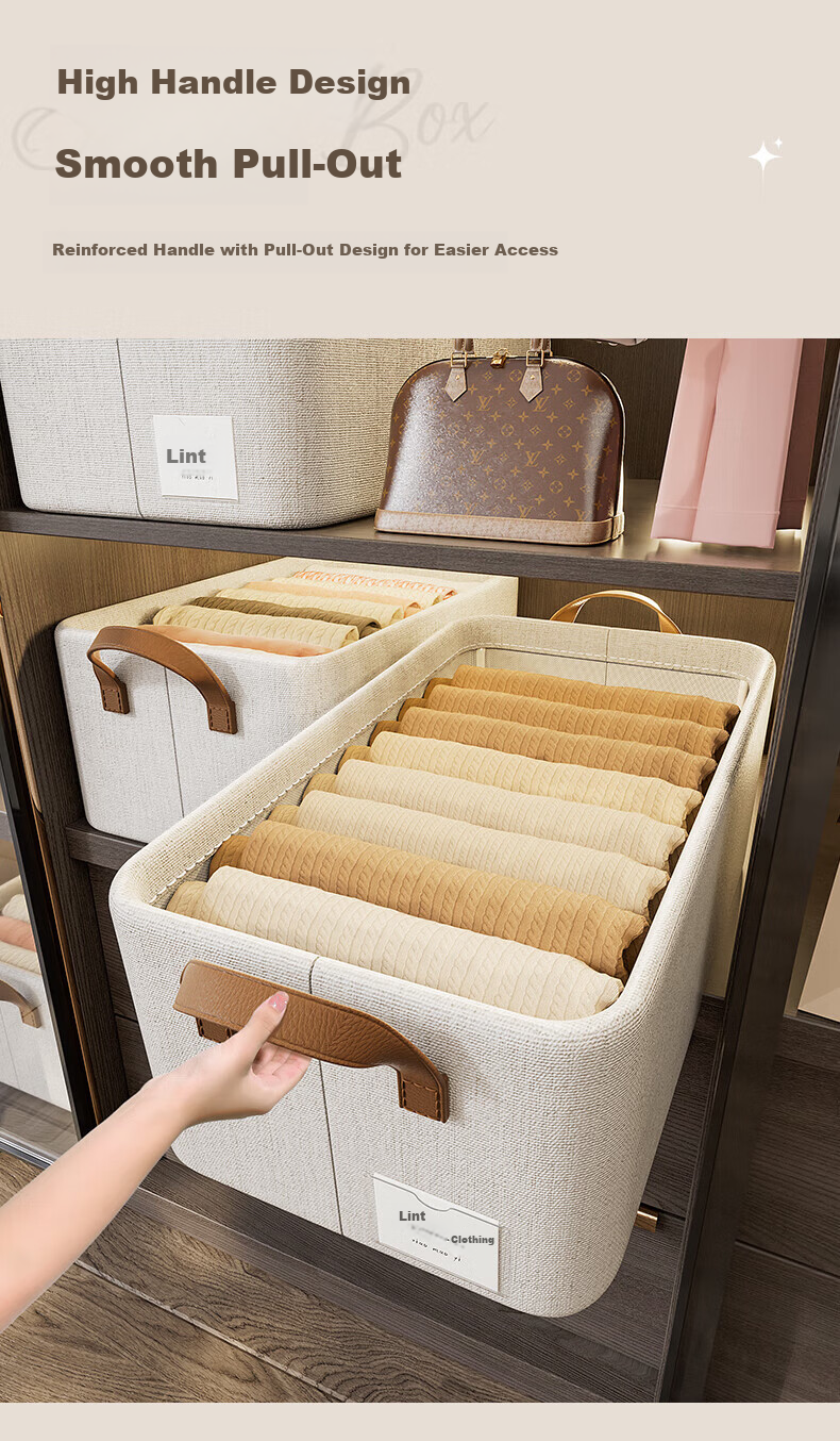 EACHY Foldable Clothes and Pants Storage Box, Medium Apricot Color, Home Wardrobe Organizer 3