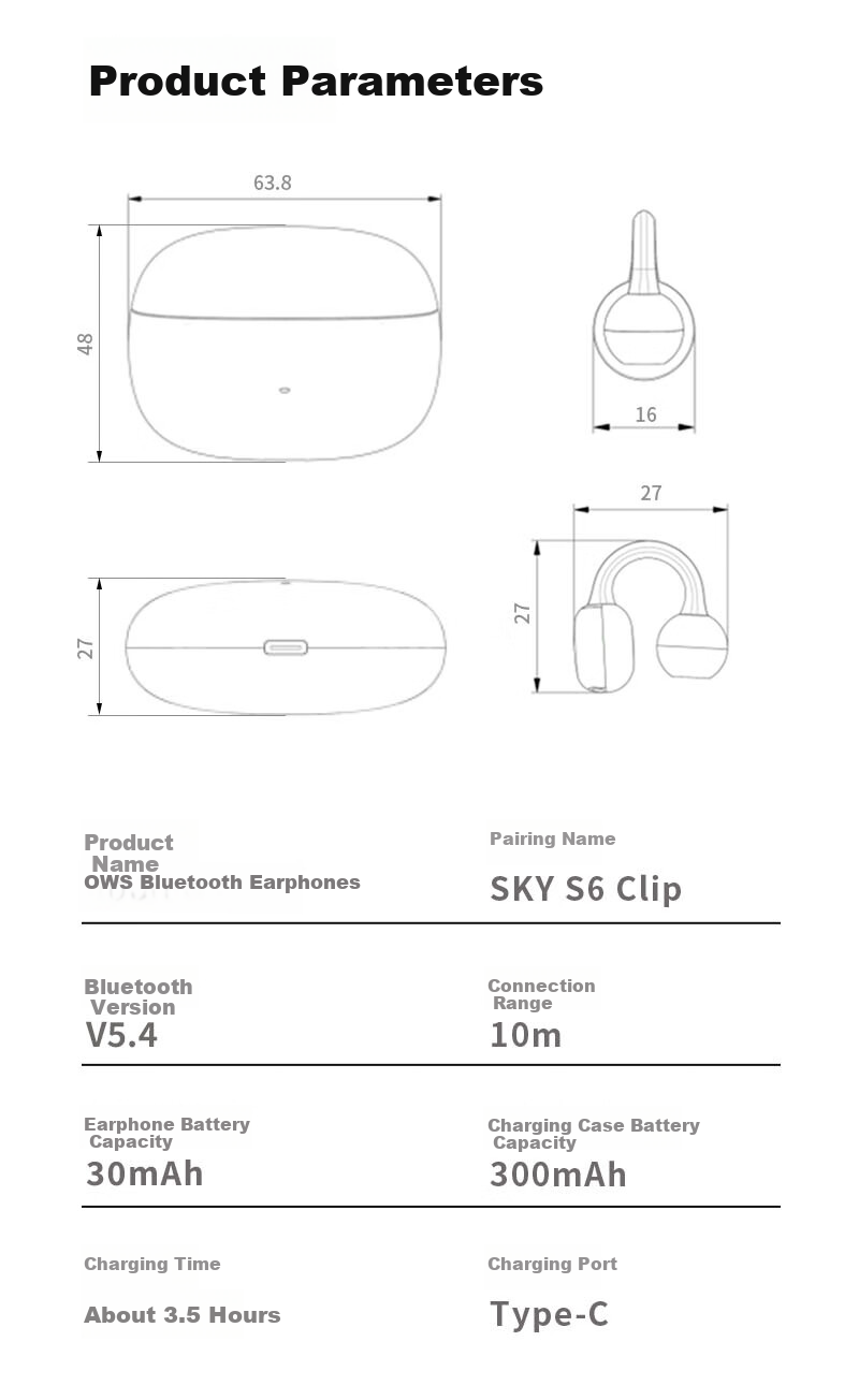 Skyworth S6 Sky Clip Aurora Black AI Version Bluetooth Clip-On Bone Conduction Open-Ear Wireless Sports Earphones New Year Gift 17