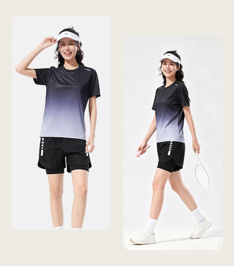 VICTORIATOURIST Women's Summer Running Sports Set Quick-Dry Ice Silk Short Sleeve T-Shirt and Shorts Fitness Badminton Training Apparel 11