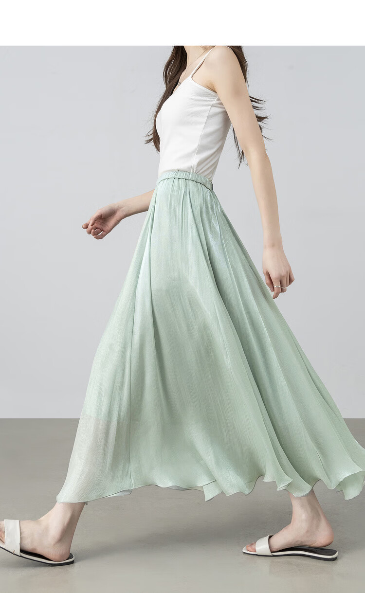 Shangdu Bila Elegant Radiant Half Skirt for Women Summer Soft Style Slimming A-Line Skirt Lightweight Draped Elastic Waist Flared Skirt 3