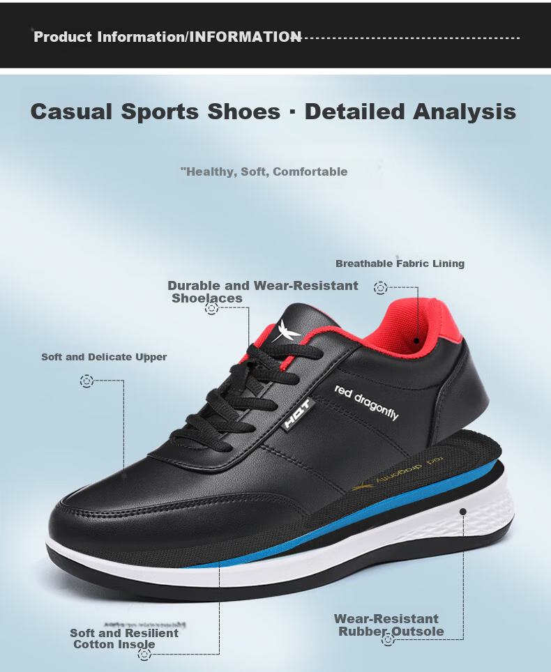 Red Dragonfly Men's Casual Low-Top Flat Shoes Youth Versatile Durable Leather Sports Leisure Shoes C0TT07351 5