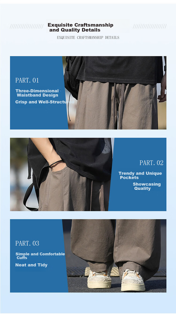 TUCANO Men's Summer Loose Wide-Leg Casual Pants, Premium Trendy Outdoor Work Trousers, Coffee Color, Size M 3