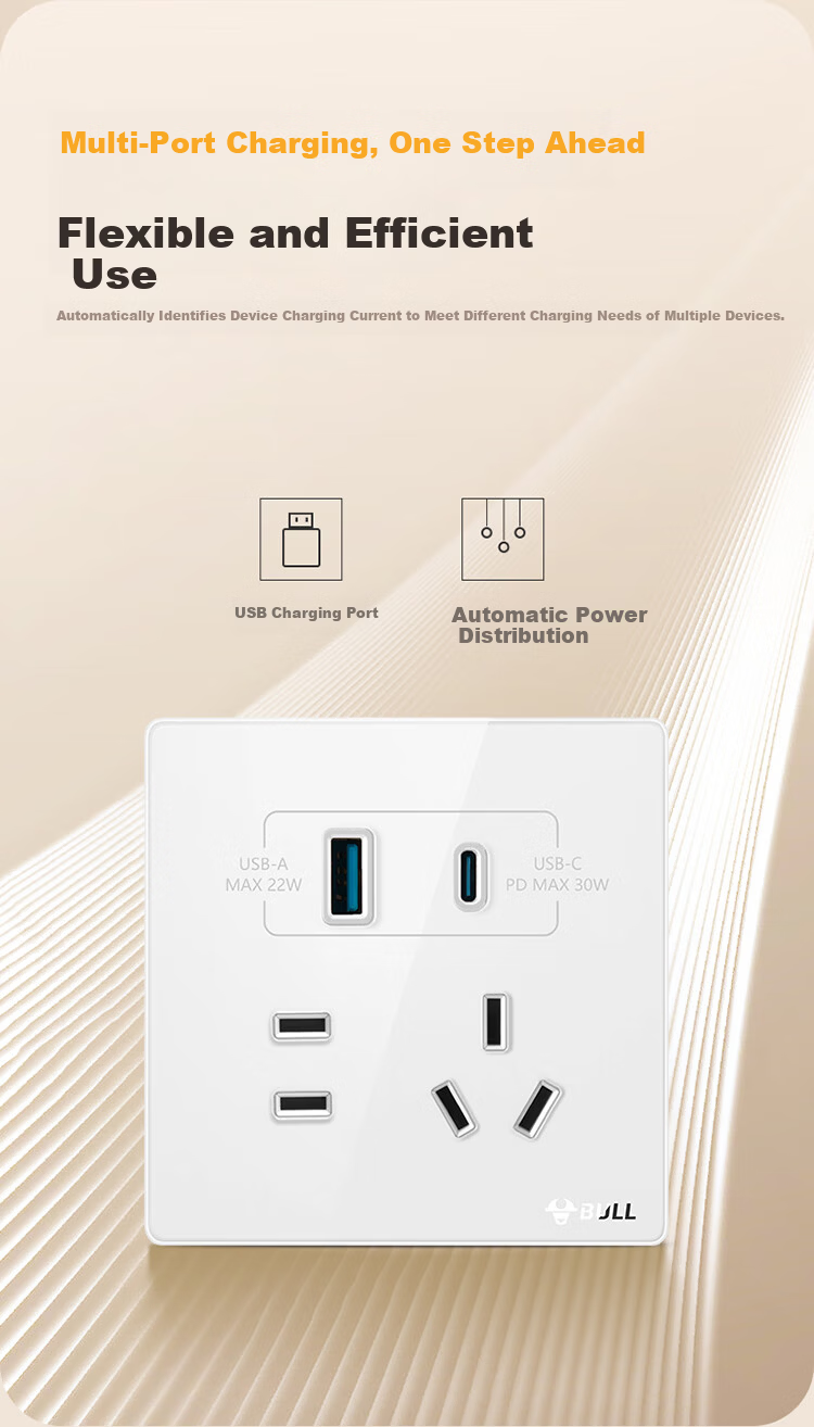 BULL Vintage Switch Socket Acrylic Ultra-thin Panel Five-hole 10A+16A G70Z227 Pearl White 11
