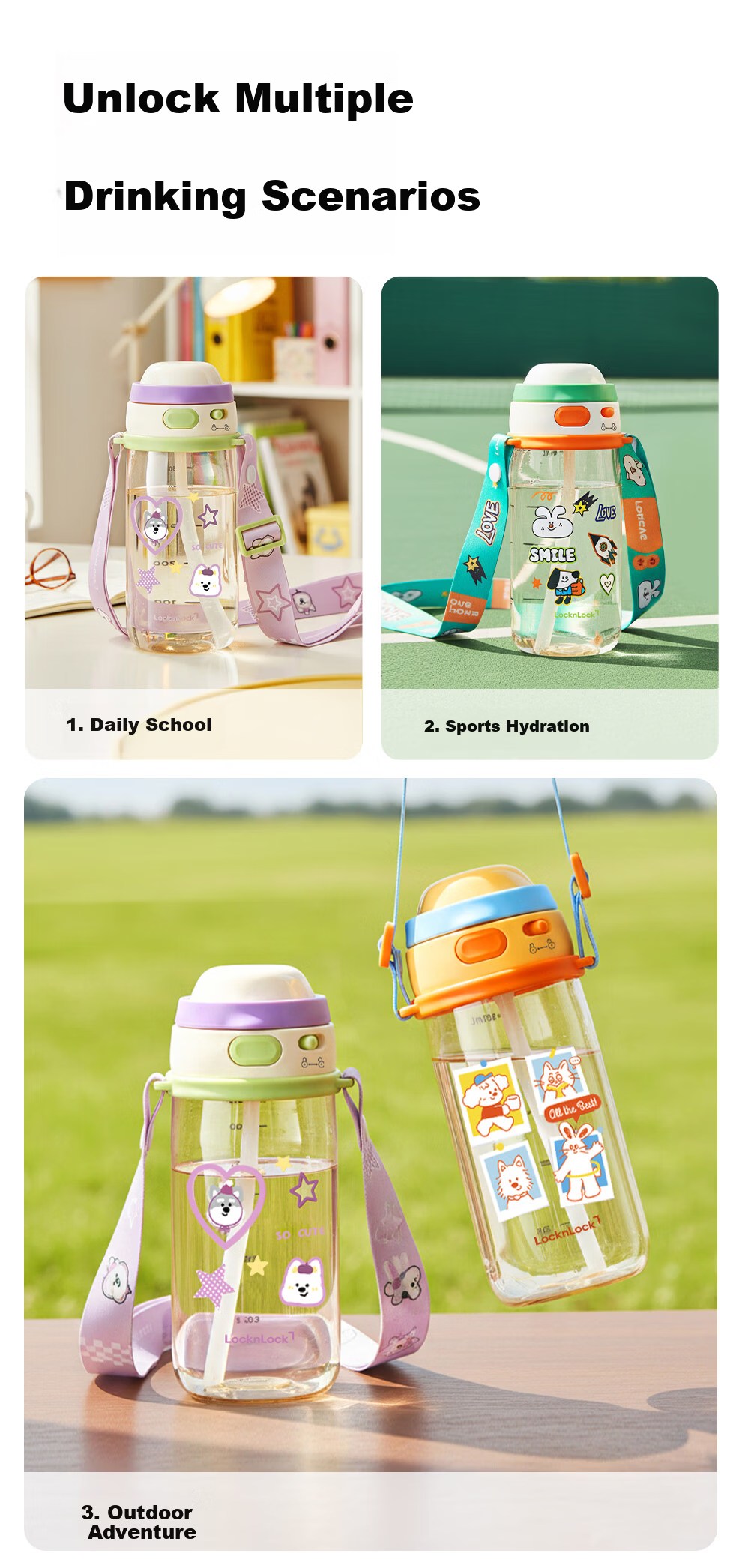 Lock&Lock Kids School Handheld Straw Cup Student Plastic Water Bottle Outdoor Portable Sports Cup PPSU Material 7