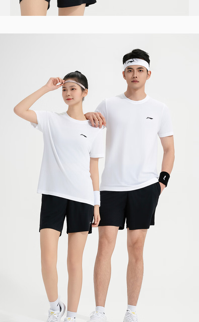 LI-NING Badminton Short Sleeve Set for Men and Women Two-Piece Competition Training Sportswear Team Uniform Sky Blue 3XL 5