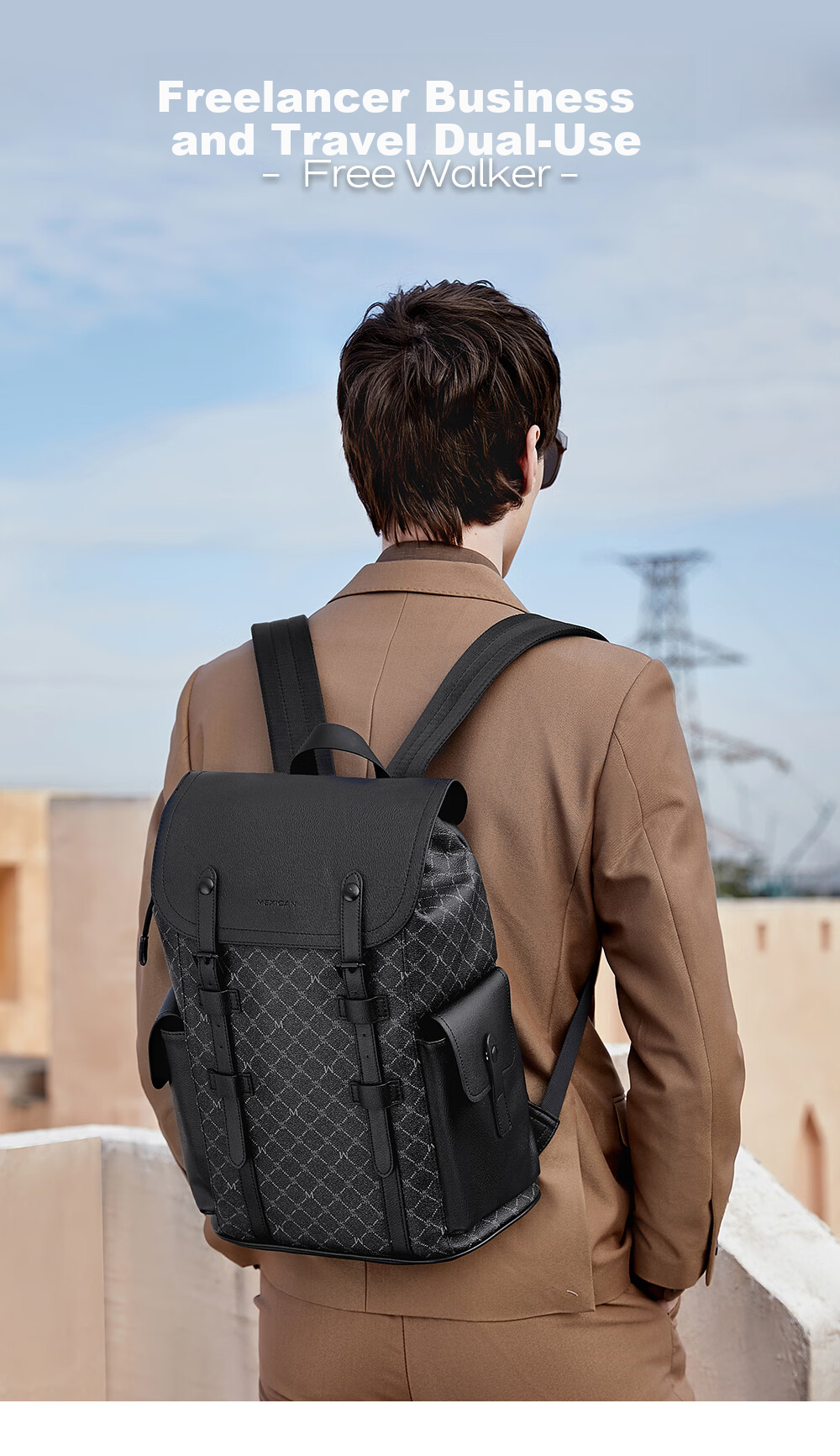MEXICAN Men's Large Capacity Backpack Casual Travel Laptop Bag Business Lightweight Luxury High-End Stylish Tourism Backpack 2