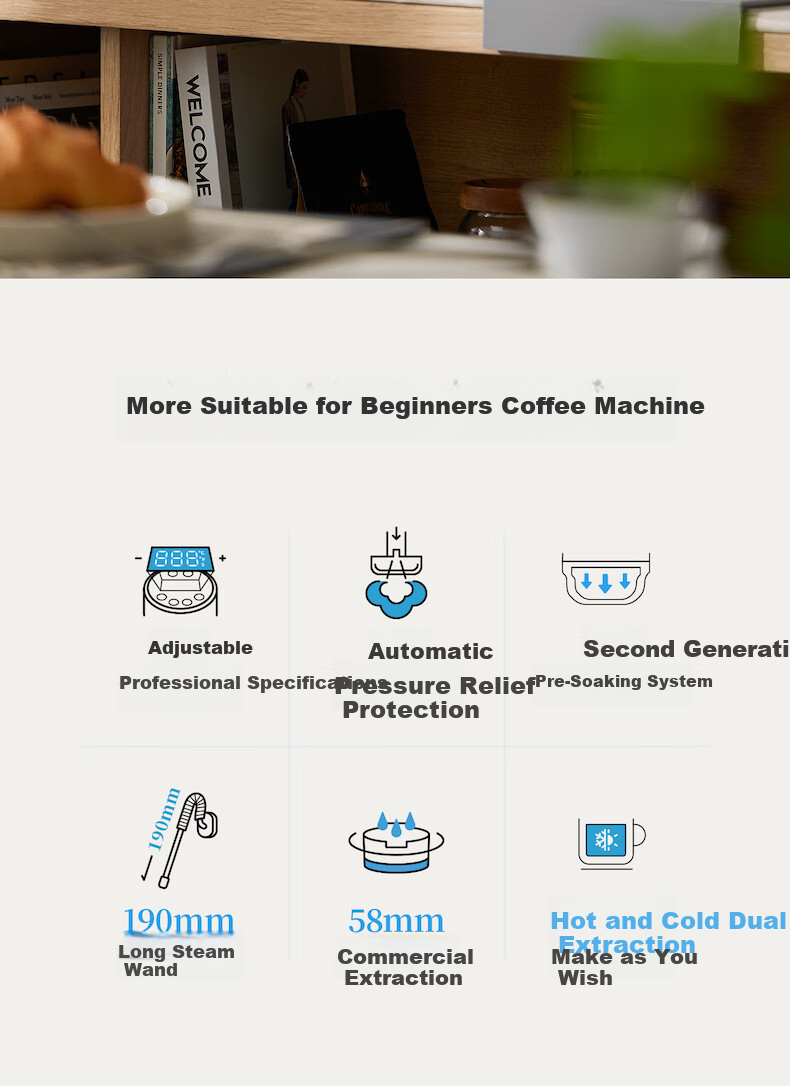 Kepura CP239 Espresso Coffee Machine Semi-Automatic Professional Home Office Small Steam Milk Frother Hot and Cold Dual Extraction 3