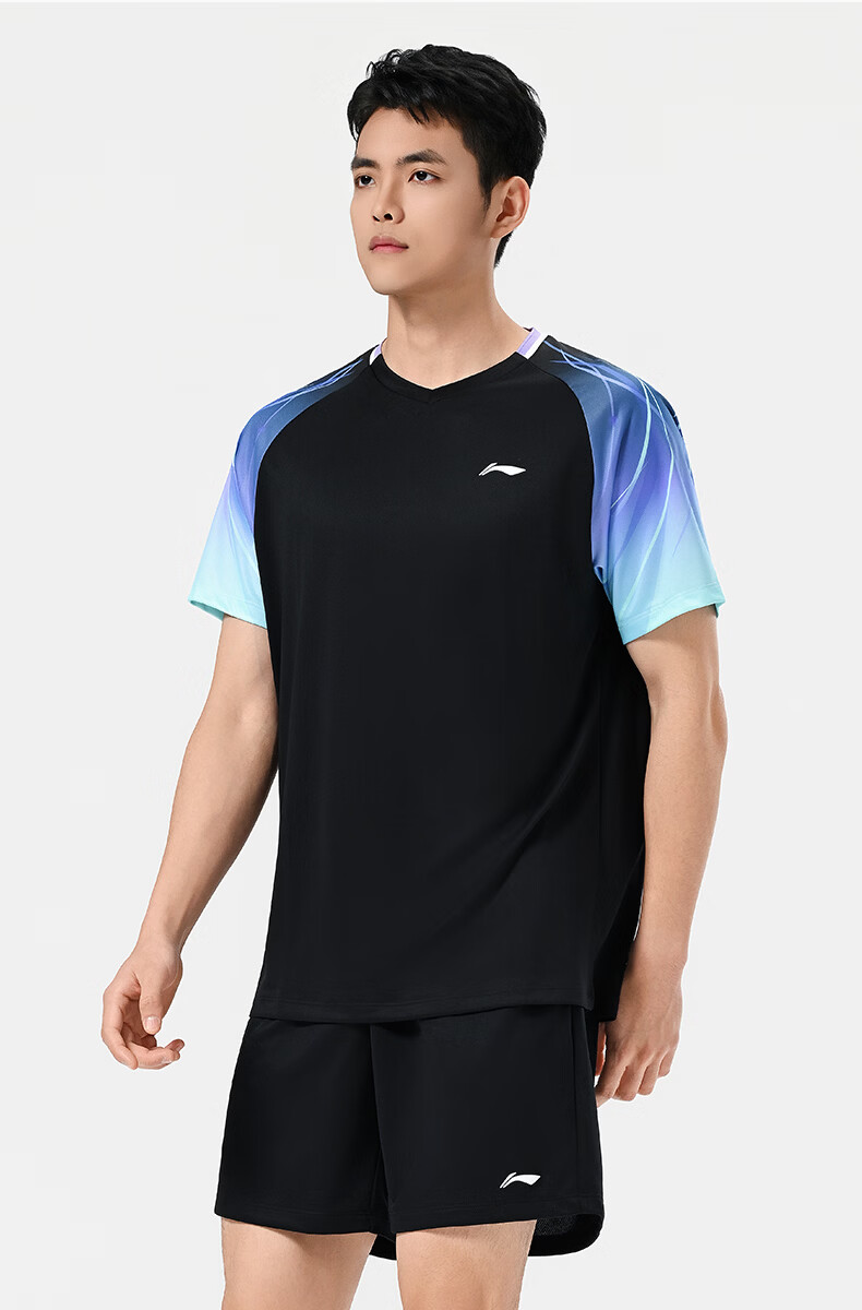 LI-NING Badminton Shirt and Shorts Set for Men, Women, and Kids, Sea Blue, Size S 15