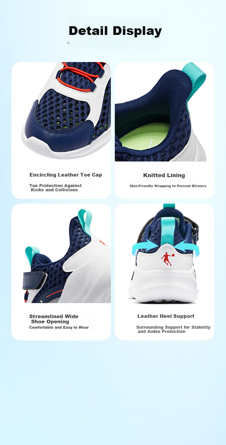 QIAODAN Boys' Running Shoes, Big Kids Summer Sports Shoes, Children's Breathable Large Mesh Shoes, Velvet Blue/QIAODAN White, Size 40 5