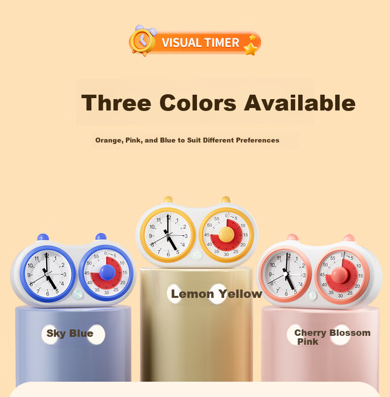 Qite Timer Learning Discipline Tool Student Alarm Clock Visual Countdown Dual Screen Time Management Children's Timer Birthday Gift for Primary School Students 21