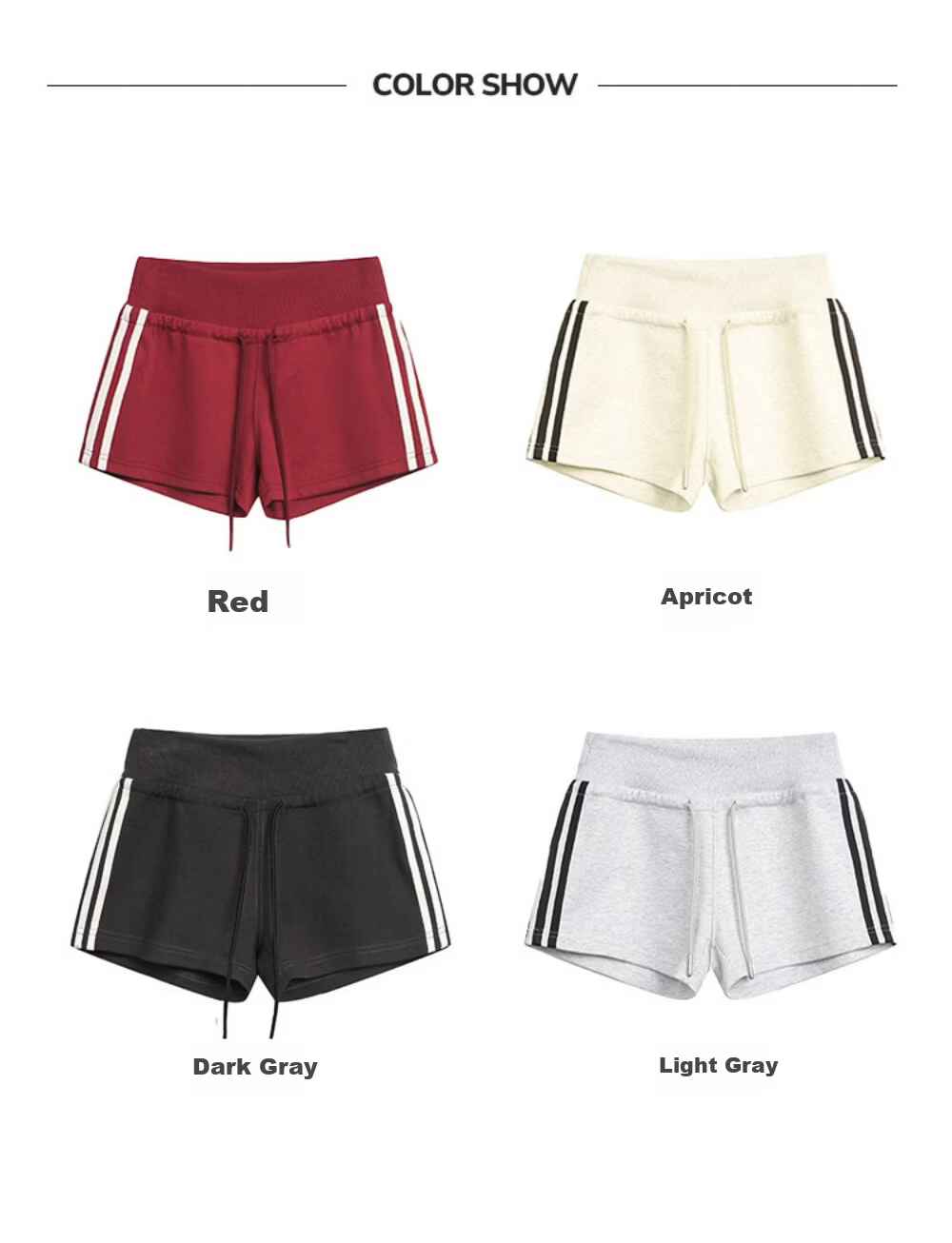 ICH MODE American Style Striped High Waist Shorts Women Summer Slim Straight Sports Sweatpants Casual Pants White Flower Gray L 2