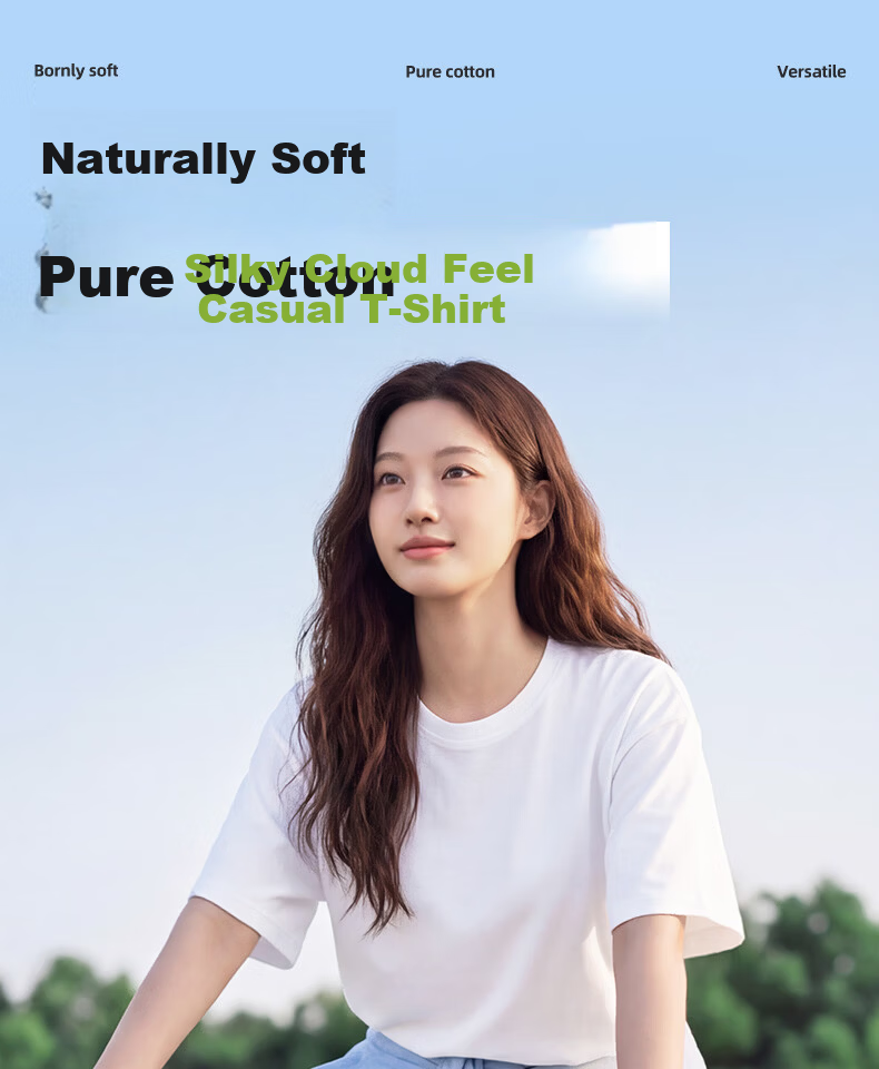 Urban Beauty Pure Cotton Short Sleeve Women's T-Shirt 2026 New Summer Luxury Casual Loose Korean Style Shoulder Tee 1