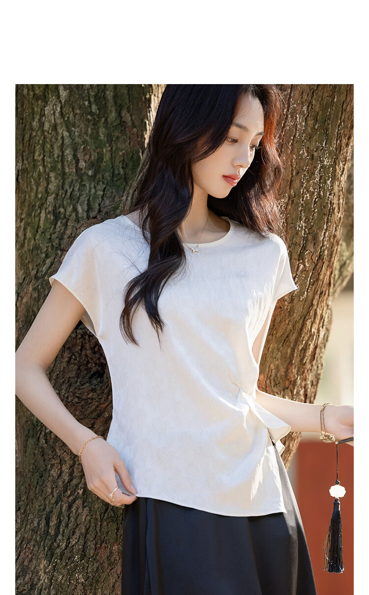 Demana "Cool Elegance" Summer Chinese Style New Satin Jacquard Sleeve Pleated Loose Slim Shirt for Women Premium 11