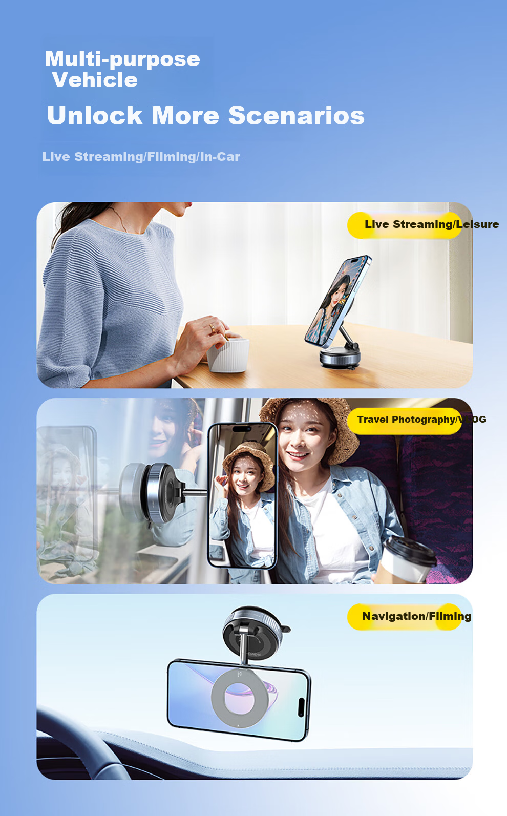 Wonew【Detachable Epoxy Resin】Colorful Snail Magnetic Car Phone Holder Vacuum Car Mount with Leather Texture 12