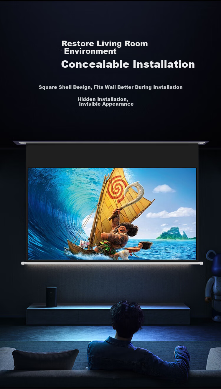 JD Original 100-Inch Electric Suspended White Light Particle Screen, 4K High-Definition, No Drilling Required, Formaldehyde-Free, Suitable for Home Office And Outdoor Use, Compatible with XGIMI, Jmgo, Dangbei Projectors 6