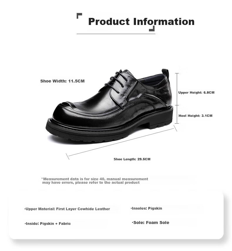 LAORENTOU Men's Leather Shoes, Business Formal Shoes, Thick-Soled Hand-Scratched Cowhide, Wide-Toe Derby Shoes, LA88 Black Size 40 2