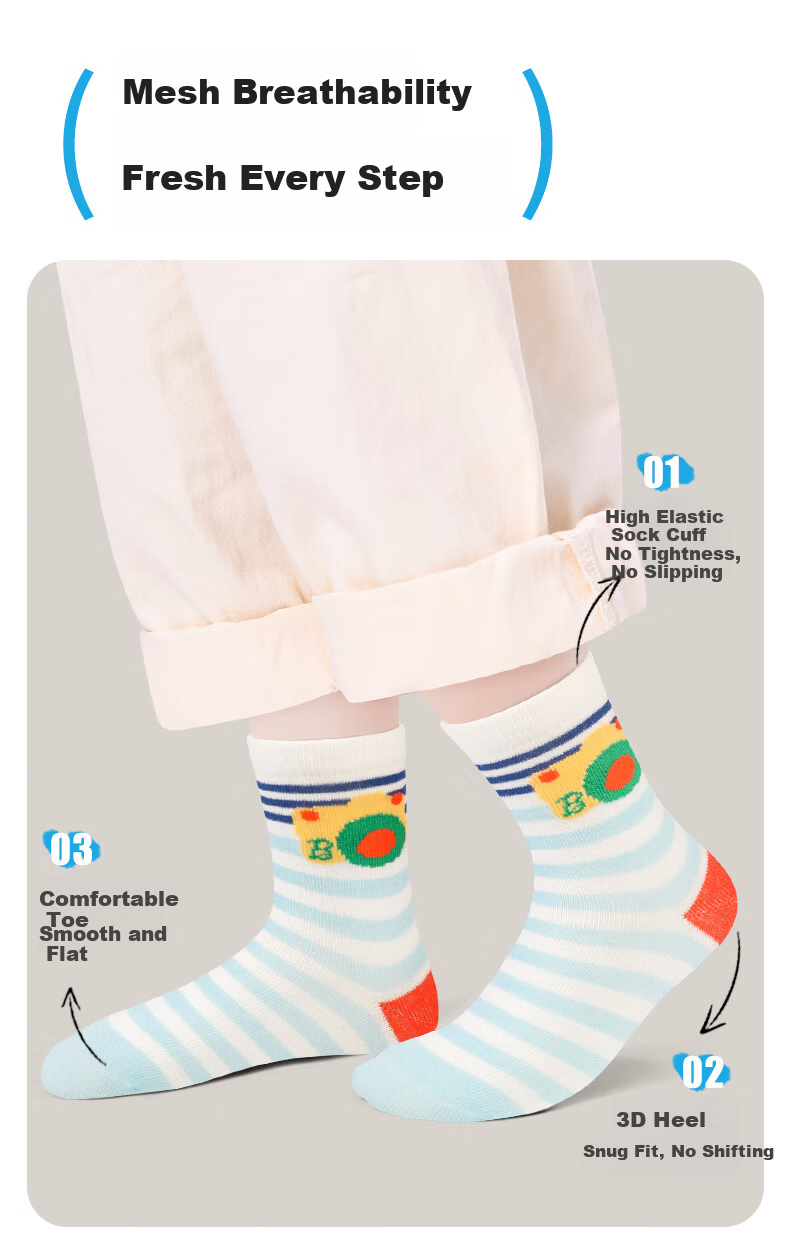 Barbie Children's Socks Spring and Autumn Boys Short Thin Cotton Socks Student Boys Mid-Calf Socks Large Kids Basketball Socks 4