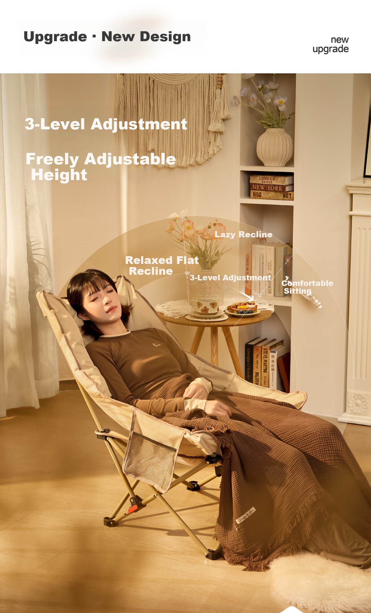 CAMEL Padded Folding Recliner Chair Home Balcony Leisure Nap Portable Lazy Camping Chair with Footrest Pad 3