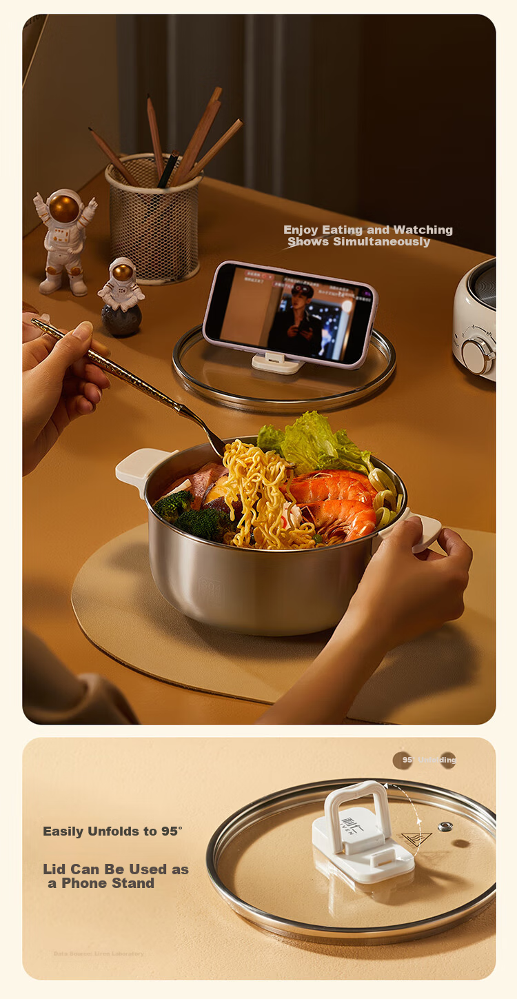 Liven Little Steel Man 304 Stainless Steel Electric Hot Pot Small 2-3 Person Electric Cooking Pot Detachable Non-Coated 3L Travel Hot Pot DHG-J346 5