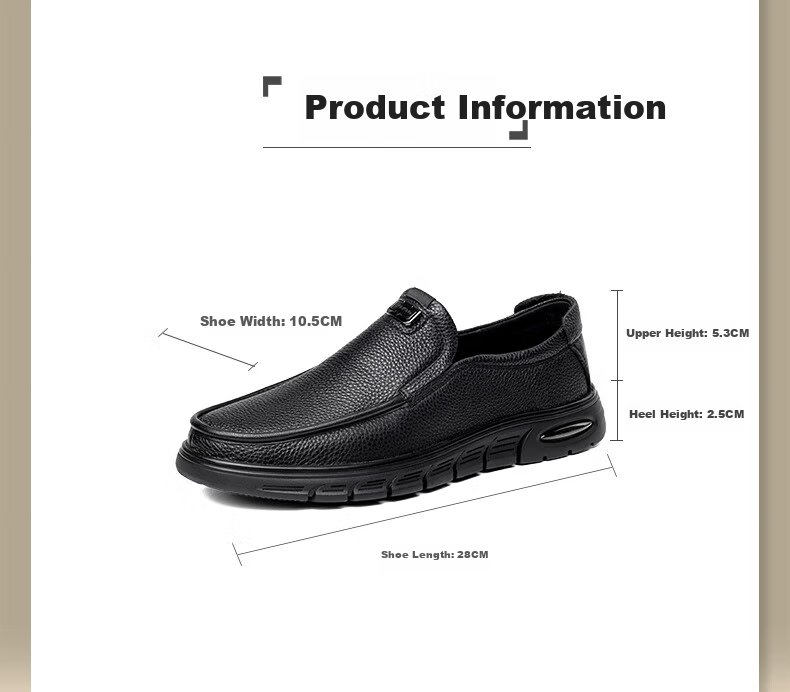 LAORENTOU Men's Business Casual Leather Shoes Thick Sole Cowhide Loafers Wedding Shoes Dad Slip-On LA11539 Black Size 38 1