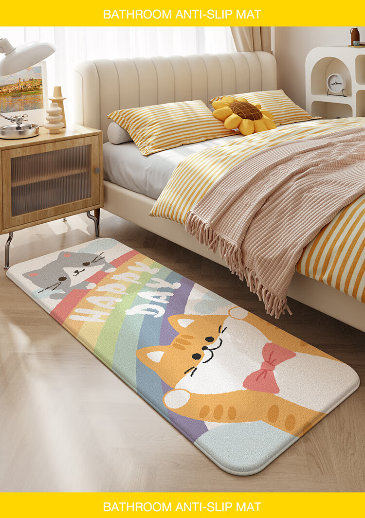 DeXi Bedside Rug, Bedroom Carpet, Cartoon Fun Long Strip Rug, Bedside Mat, 60x180cm 4
