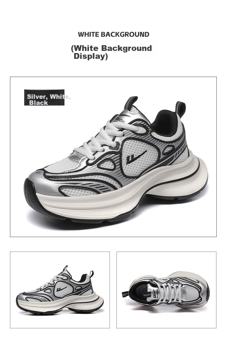 Warrior Women's Dad Sneakers 2026 Summer New Lightweight Thick-Soled Silver White Black Size 40 19