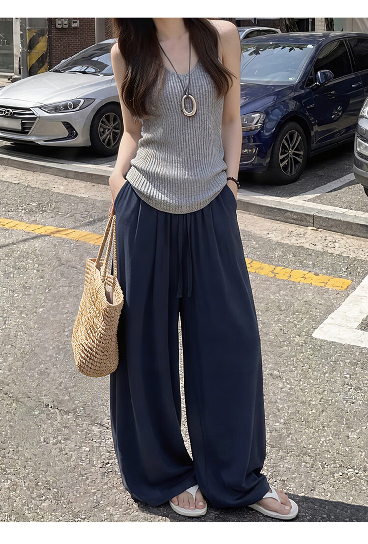 Free Style Linen Wide-Leg Pants for Women Summer Thin 2026 New High Waist Slim Loose Draped Ice Silk Casual Curved Balloon Pants 18