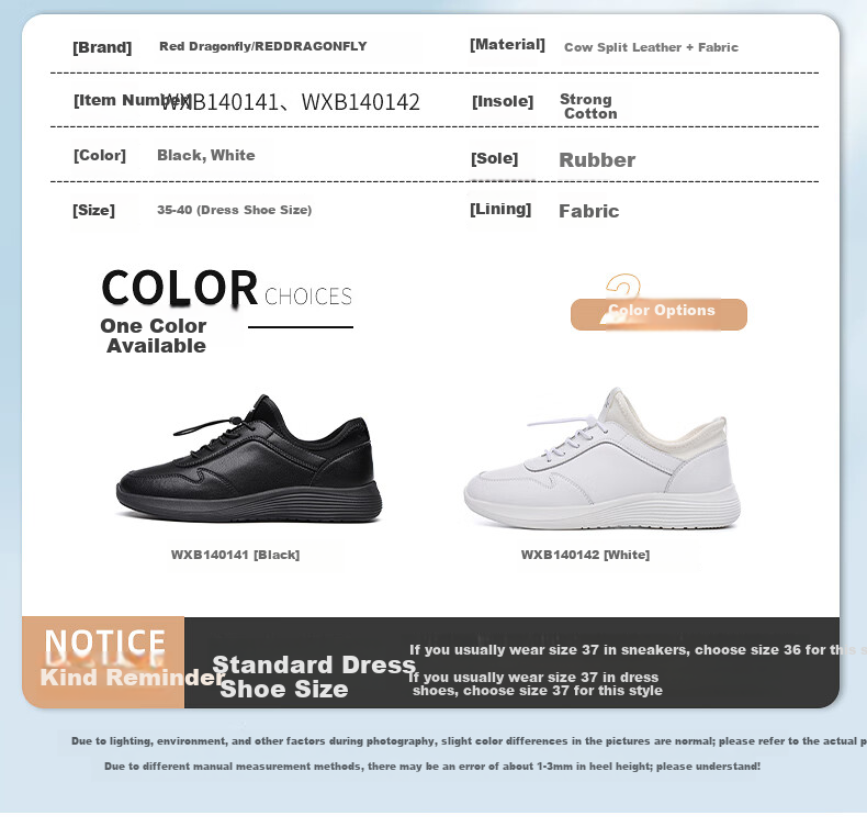 RED DRAGONFLY Women's Casual Shoes INS Trendy Versatile Sports Shoes Korean Style WXB140141 Black Size 37 5