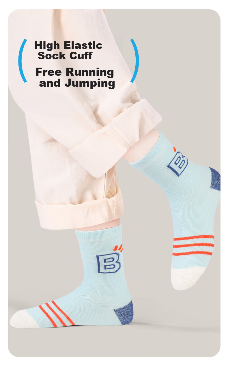 Barbie Children's Socks Spring and Autumn Boys Short Thin Cotton Socks Student Boys Mid-Calf Socks Large Kids Basketball Socks 8
