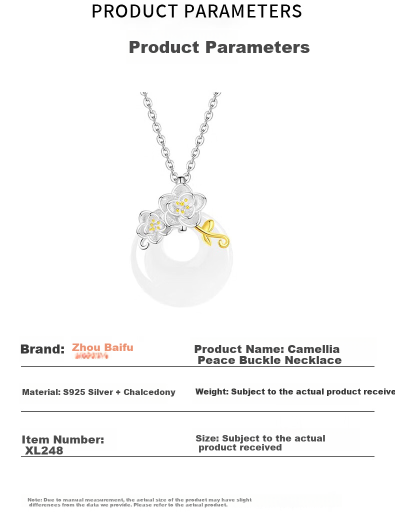 Chow Tai Fook Camellia Silver Necklace for Women Luxury Peace Jade Pendant 520 Birthday Gift for Girlfriend 6