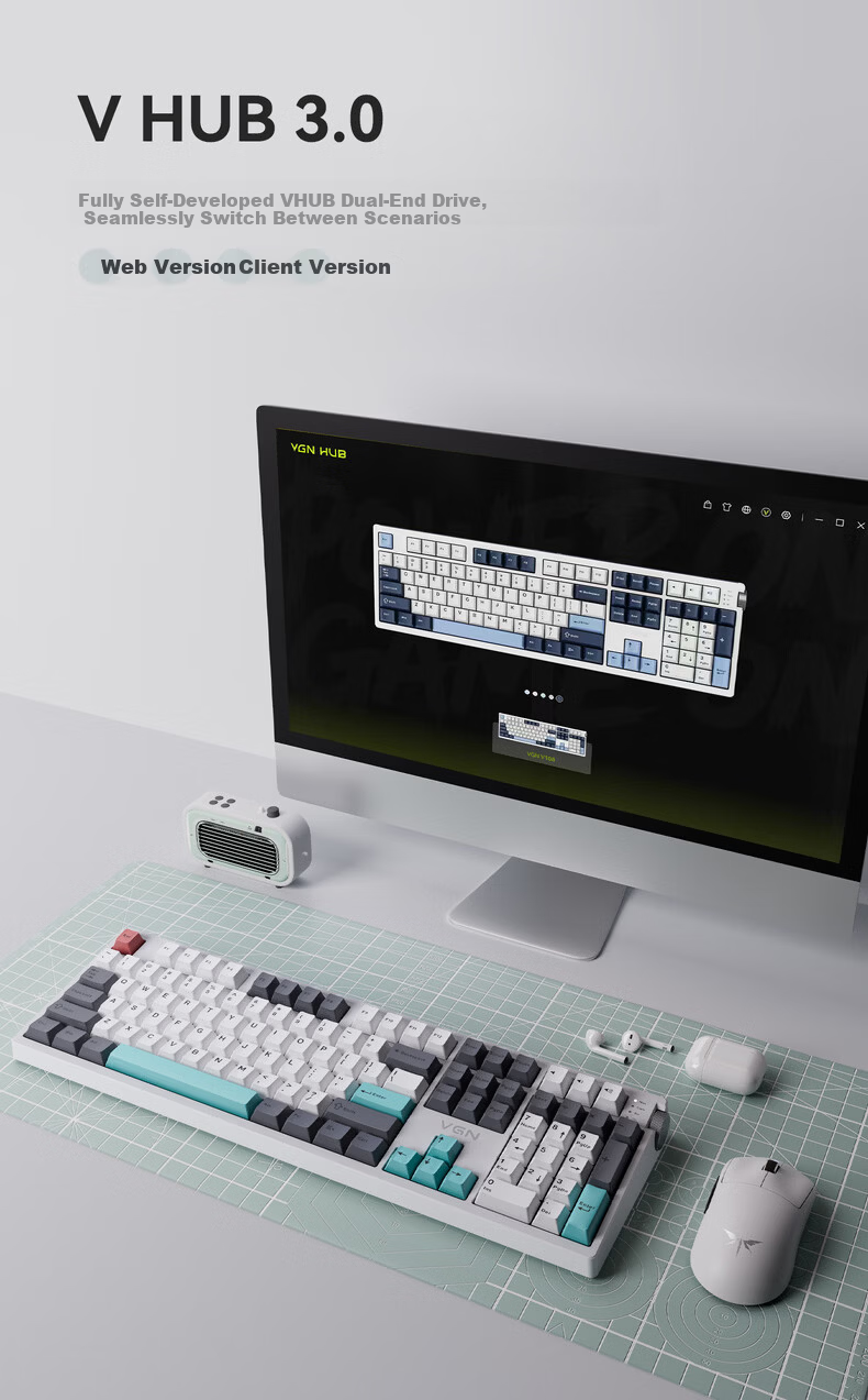 VGN V108 Custom Mechanical Keyboard Wireless Tri-Mode Bluetooth Gaming Office Silent V108 Polar Fox Switch Shijian Cloud Tri-Mode 13