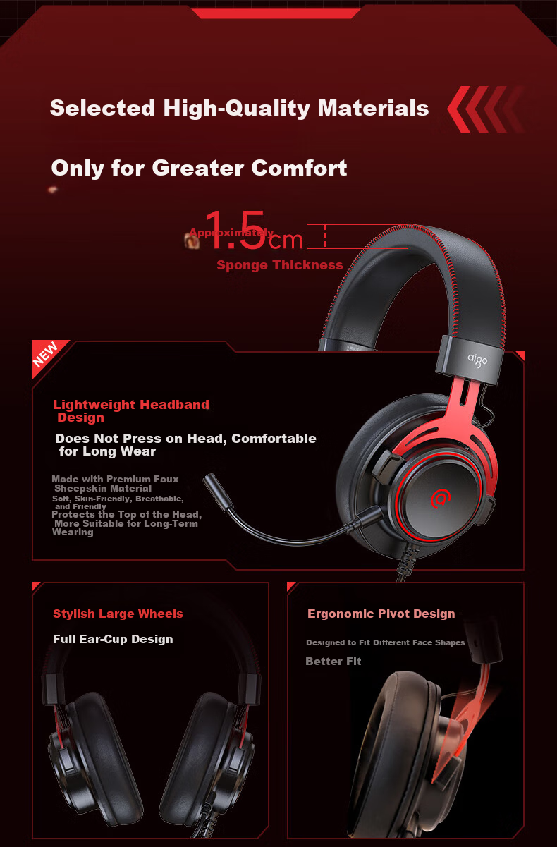 Aigo Wired Gaming Headset Over-Ear Lightweight Suspension Headband Tri-Color RGB PUBG Delta FPS AL600 9