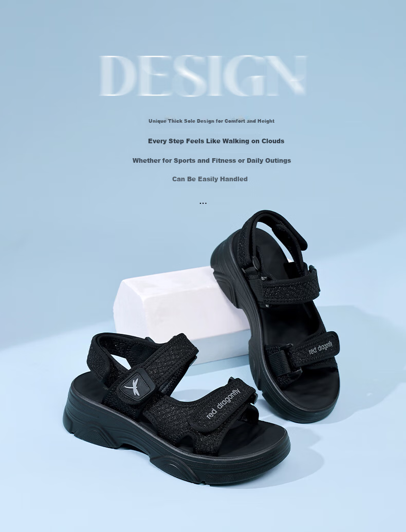 RED DRAGONFLY Women's Sandals, Summer Breathable Soft-Soled Casual Roman Thick-Soled Sports Beach Shoes WTK251511 Black Size 36 2