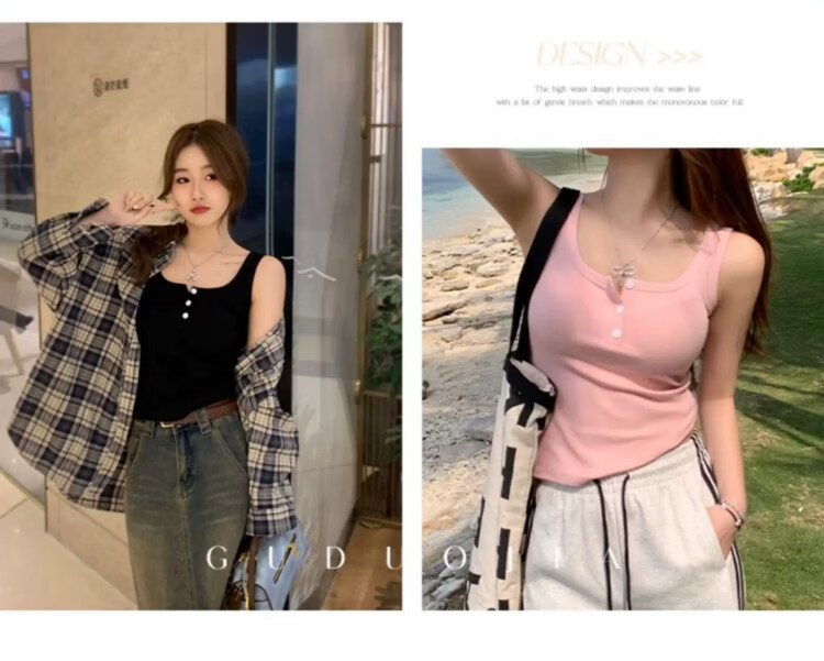 Langsha Spicy Girl American Style Ribbed Button Slim Fit Tank Top for Women 7
