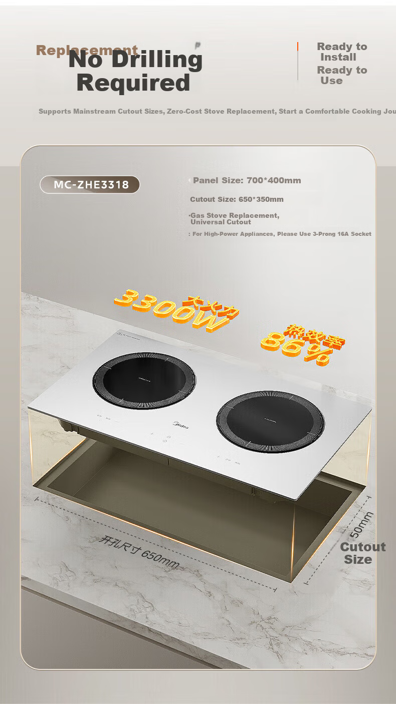 Midea Induction Cooker Double Burner Built-in High Power 3300W Multifunctional Electric Stove ZHE3317 16