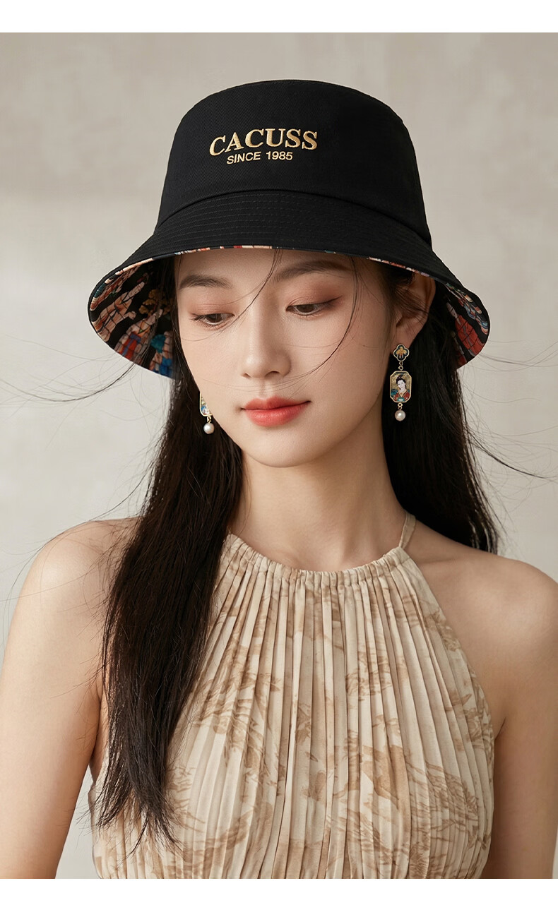 CACUSS Unisex Cotton Bucket Hat Four-Season Sun Protection Outdoor Wide Brim Fashion Fisherman Hat Autumn Black Medium 8