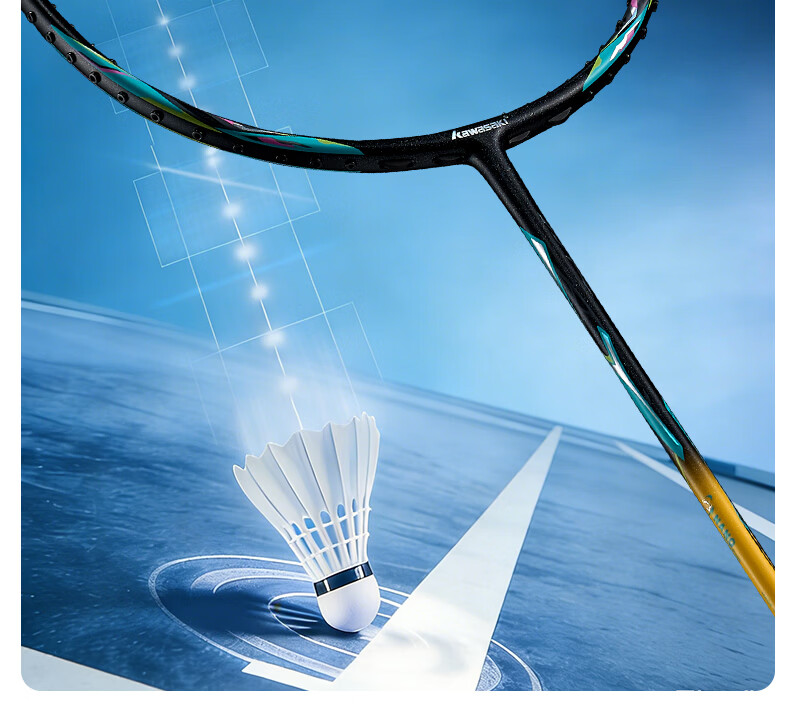 KAWASAKI Badminton Racket Feitian 66 Full Carbon Single Racket 4U Balanced for Attack And Defense Competition Training Racket Canglan Qing (Strung) 10