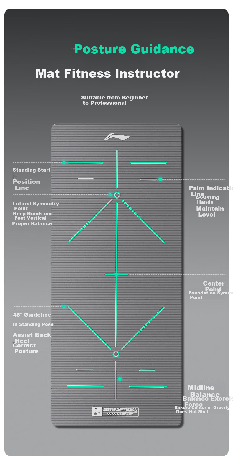 Li-Ning Yoga Mat for Women And Men, Thickened Wide Antibacterial Exercise Home Non-Slip Jump Rope Soundproof Shock-Absorbing Sit-Up Mat 10