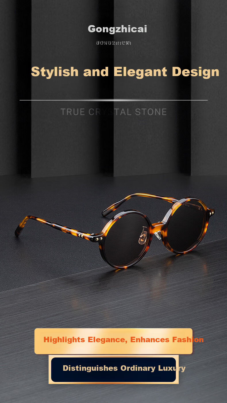 Gongzhicai Trendy Round Frame Crystal Sunglasses Vintage HD Real Stone Lens Sun Glasses Cool Eye Protection Outdoor for Elderly 5