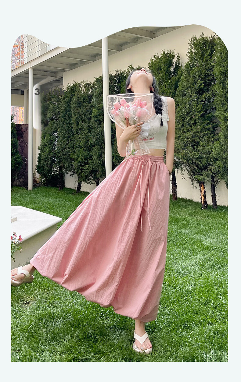 Langsha Bud Half Skirt Women Spring Summer Thin High Waist Loose Slim A-Line Puffy Cloud Mid-Length Skirt 23