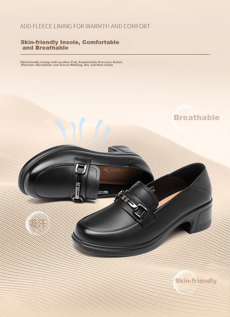 Red Dragonfly Women's Soft Sole Leather Work Shoes Cowhide Commuter Durable Height Increasing Loafers WTB161051 Black Size 39 4