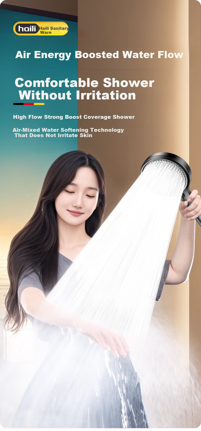 Haili German Black High-Pressure Large Panel Shower Head with Booster Bathroom Heater Single Showerhead ZH244-H 2