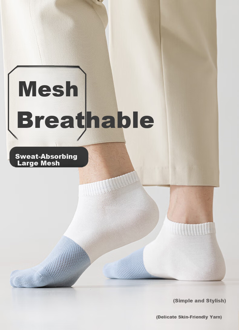Mianmanman Summer Thin Socks for Men, Mesh Breathable Short Socks, Xinjiang Cotton Antibacterial Deodorant Contrasting Color Low-Cut Ankle Socks, 10 Pairs 1