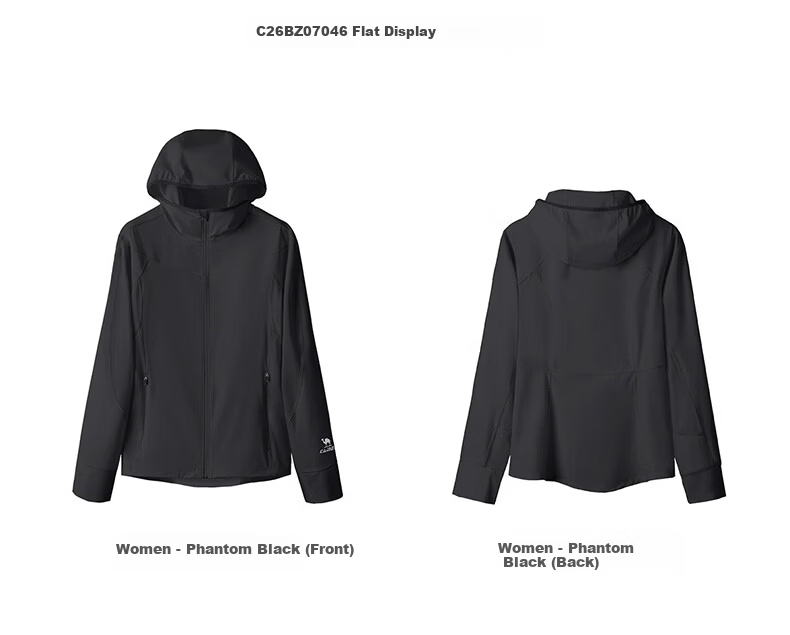 CAMEL Women's Sports Sun Protection Jacket Ice Cool Quick-Dry Outdoor Slim Fit Hooded Coat C26BZ0L7046 Phantom Black XXL 14