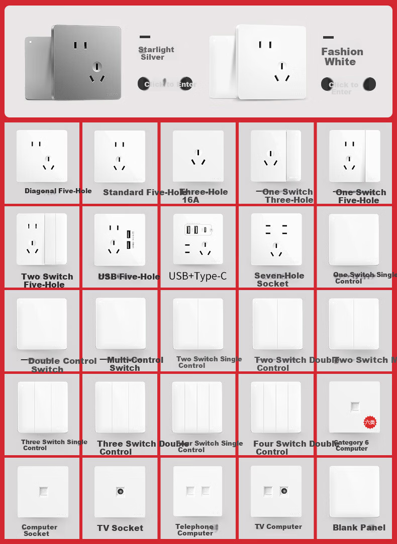 DELIXI CD821 Double Switch Single Control, 86-Type Fluorescent Indicator Large Panel, One-Key Dual Control, Ceramic White, Living Room 1