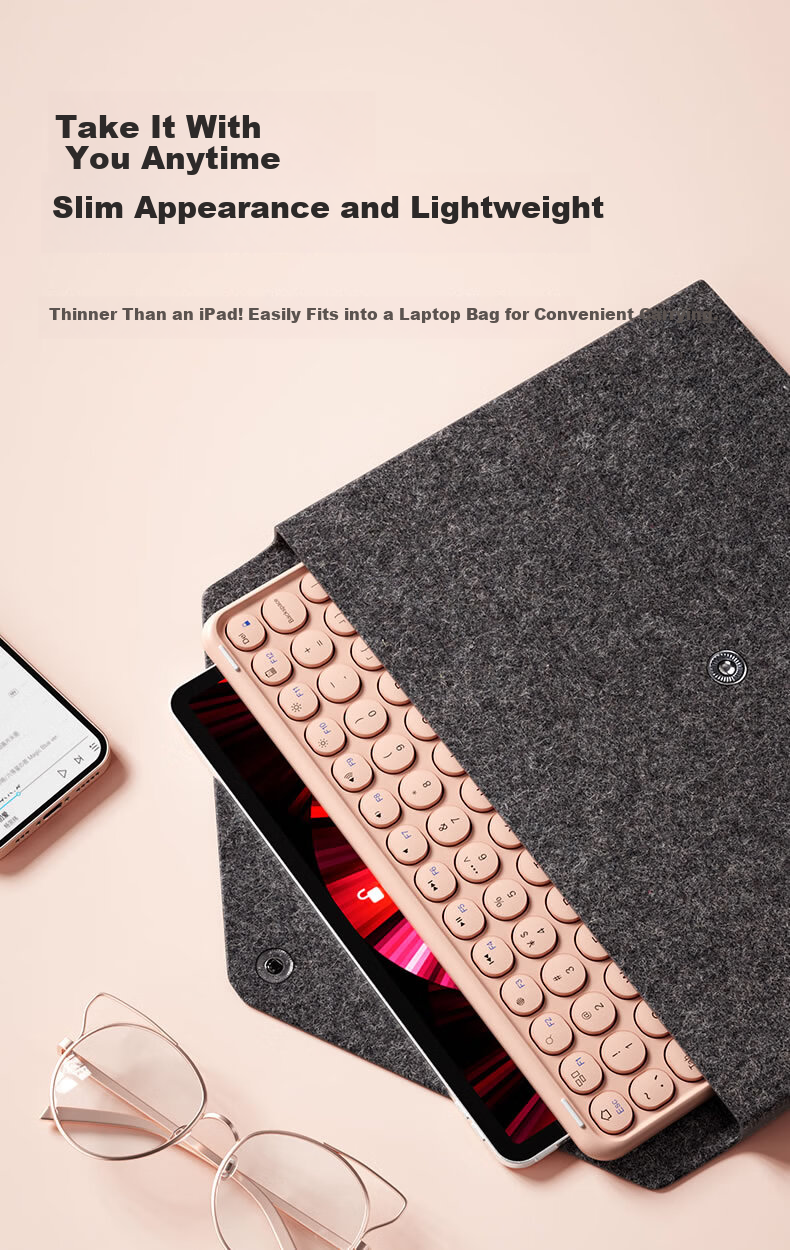 B.O.W Hangshi HB252 Ultra-thin Bluetooth Wireless Touch Keyboard for iPad Xiaomi Huawei Apple Tablet Mobile Laptop Silent Rechargeable Keyboard Pink 6