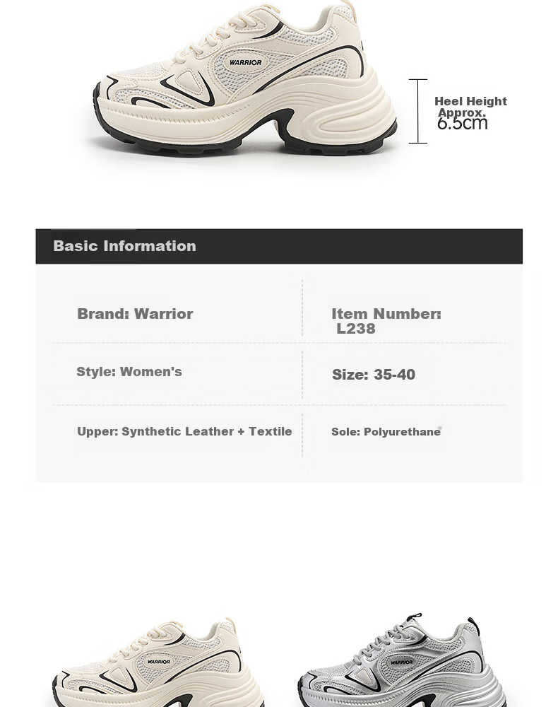 Warrior Official Women's Sneakers 2026 Summer Breathable Fashion Trendy Dad Shoes Silver Gray Black Size 37 3