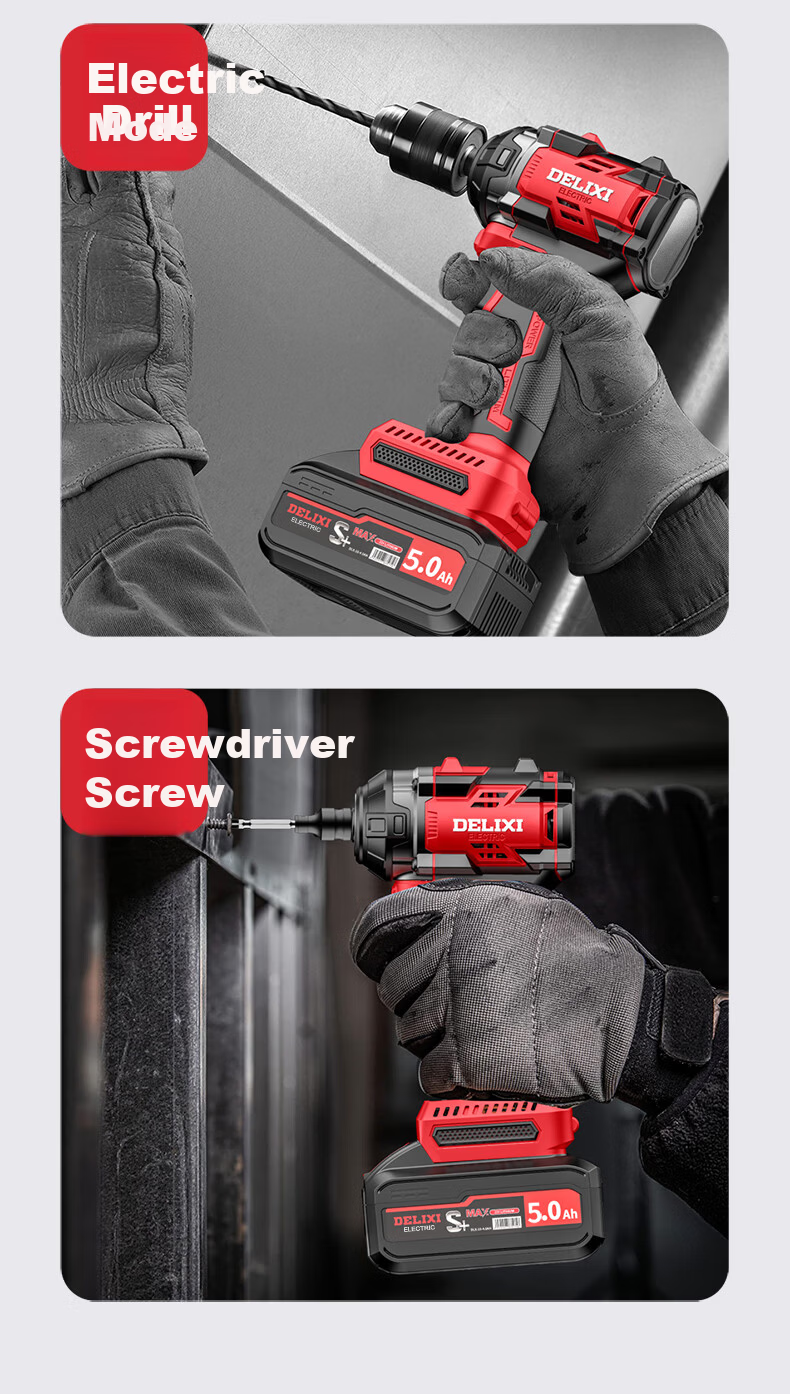 DELIXI ELECTRIC Brushless Impact Electric Wrench High Torque Cordless Lithium Battery Power Tool Rechargeable Air Gun 4.0Ah 12